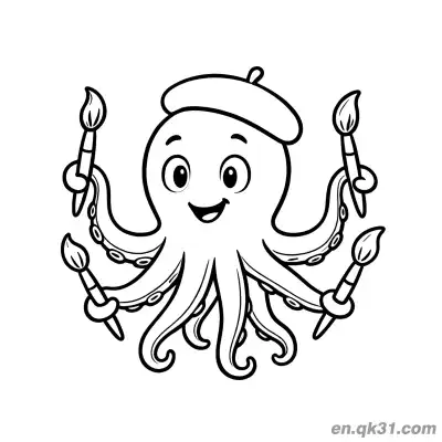 Free printable Printable Artist Octopus Coloring Page with Beret and Paint Brushes – Creative Fun coloring page