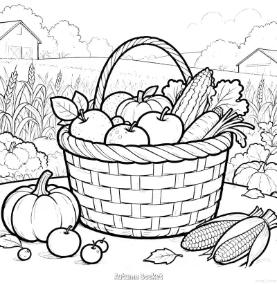 Free printable Autumn Basket  Coloring Page - Free Printable fall PDFS Coloring Sheets coloring page