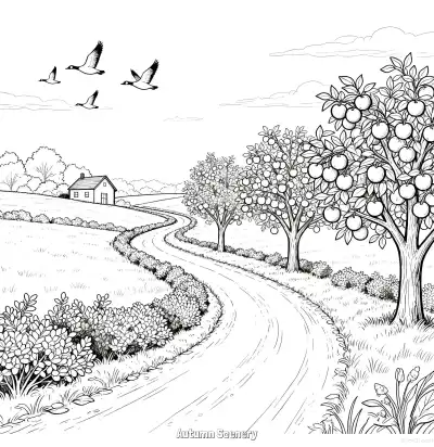 Free printable Autumn Scenery 1 Coloring Page - Free Printable fall PDFS Coloring Sheets coloring page