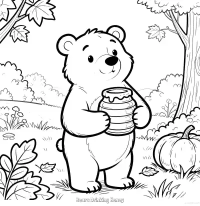 Free printable Bears Drinking Honey  Coloring Page - Free Printable fall PDFS Coloring Sheets coloring page