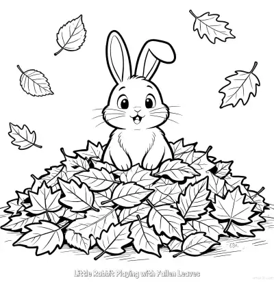 Free printable Little Rabbit Playing with Fallen Leaves  Coloring Page - Free Printable fall PDFS Coloring Sheets coloring page