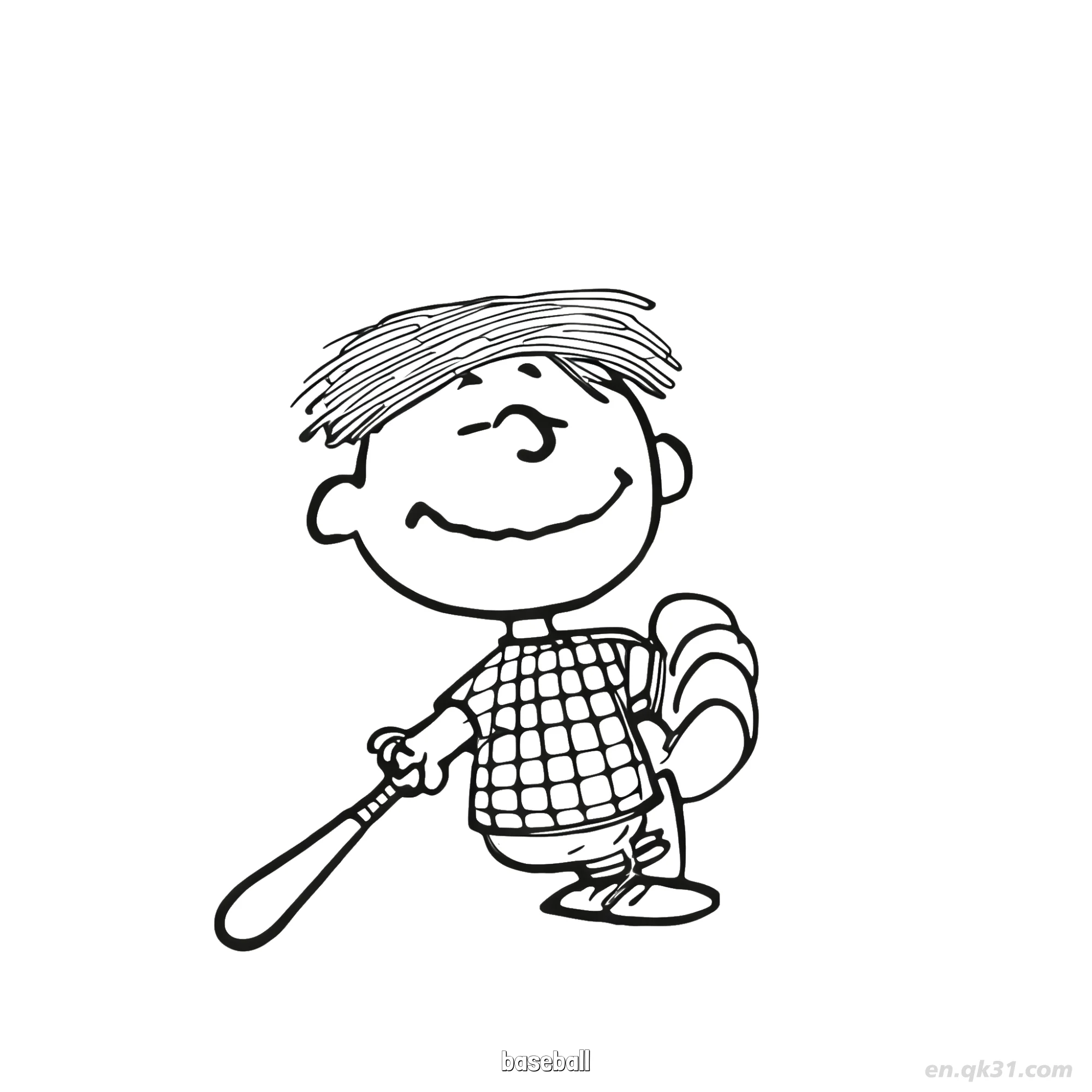 Baseball Linus with Bat Coloring Page – Free Printable Coloring Page for Kids and Adults