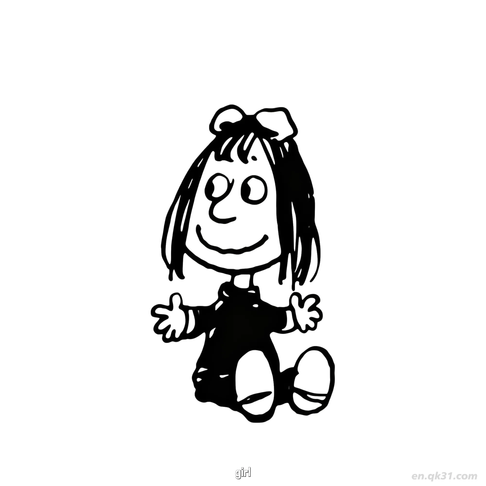 Girl with Bow Sitting Coloring Page – Free Printable Coloring Page for Kids and Adults