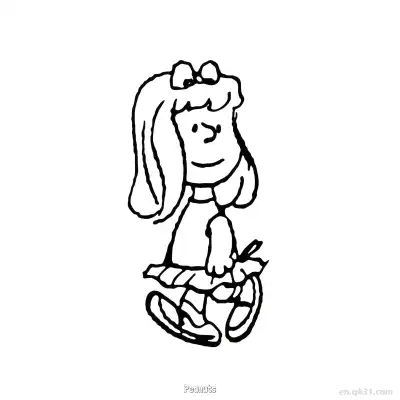 Free printable Peanuts Girl with Bow Walking Coloring Page coloring page