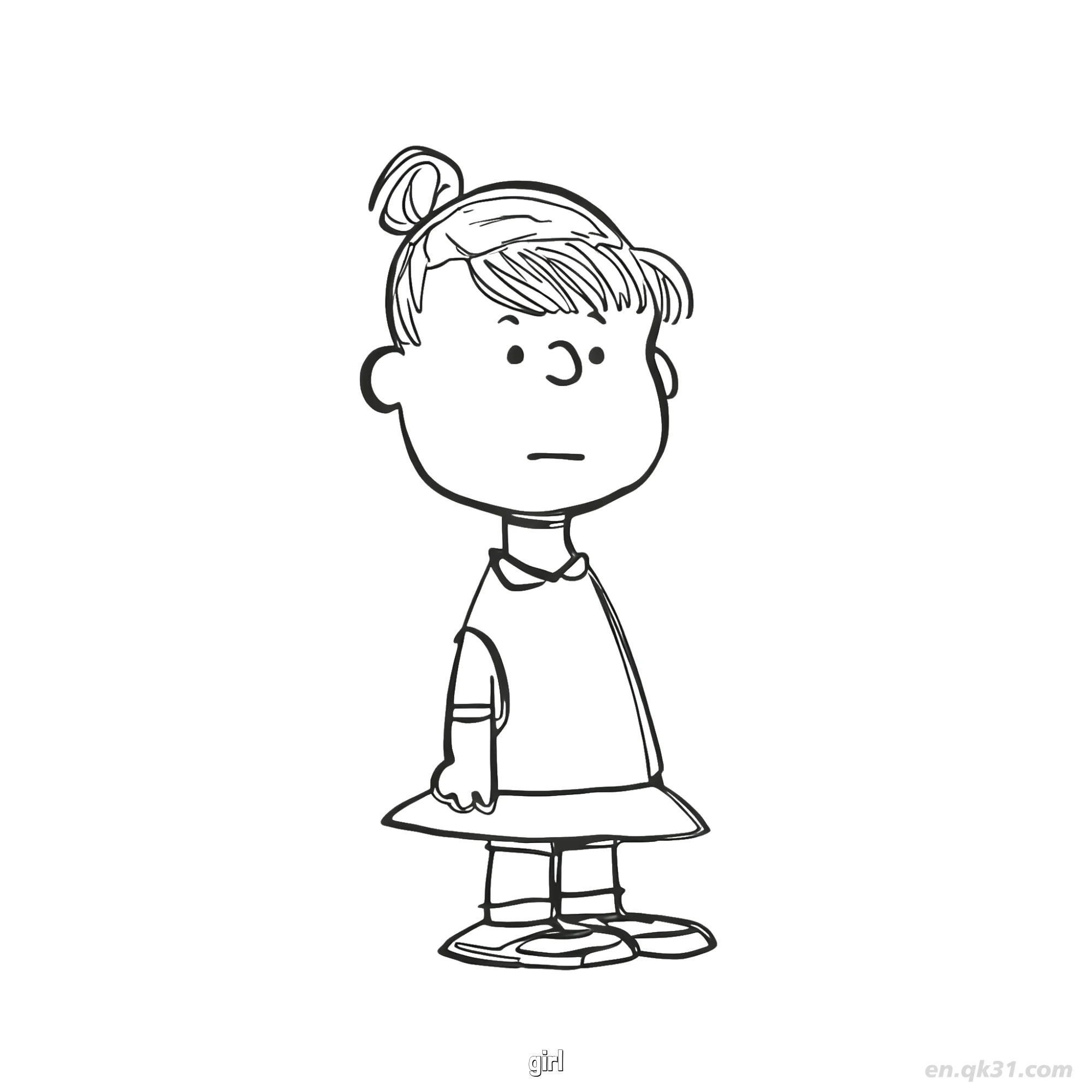 Ponytail Girl Standing Coloring Page – Free Printable Coloring Page for Kids and Adults