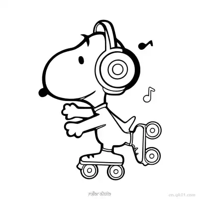 Free printable Snoopy Roller Skate Music Coloring Page coloring page
