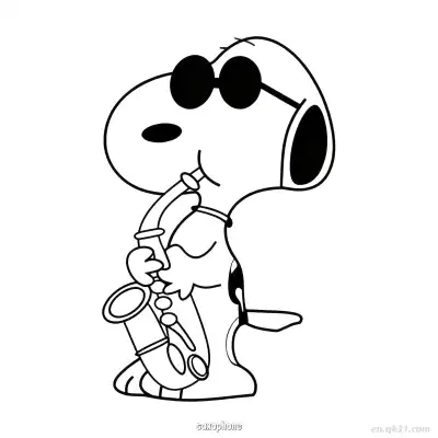 Free printable Snoopy Saxophone Sunglasses Coloring Page coloring page