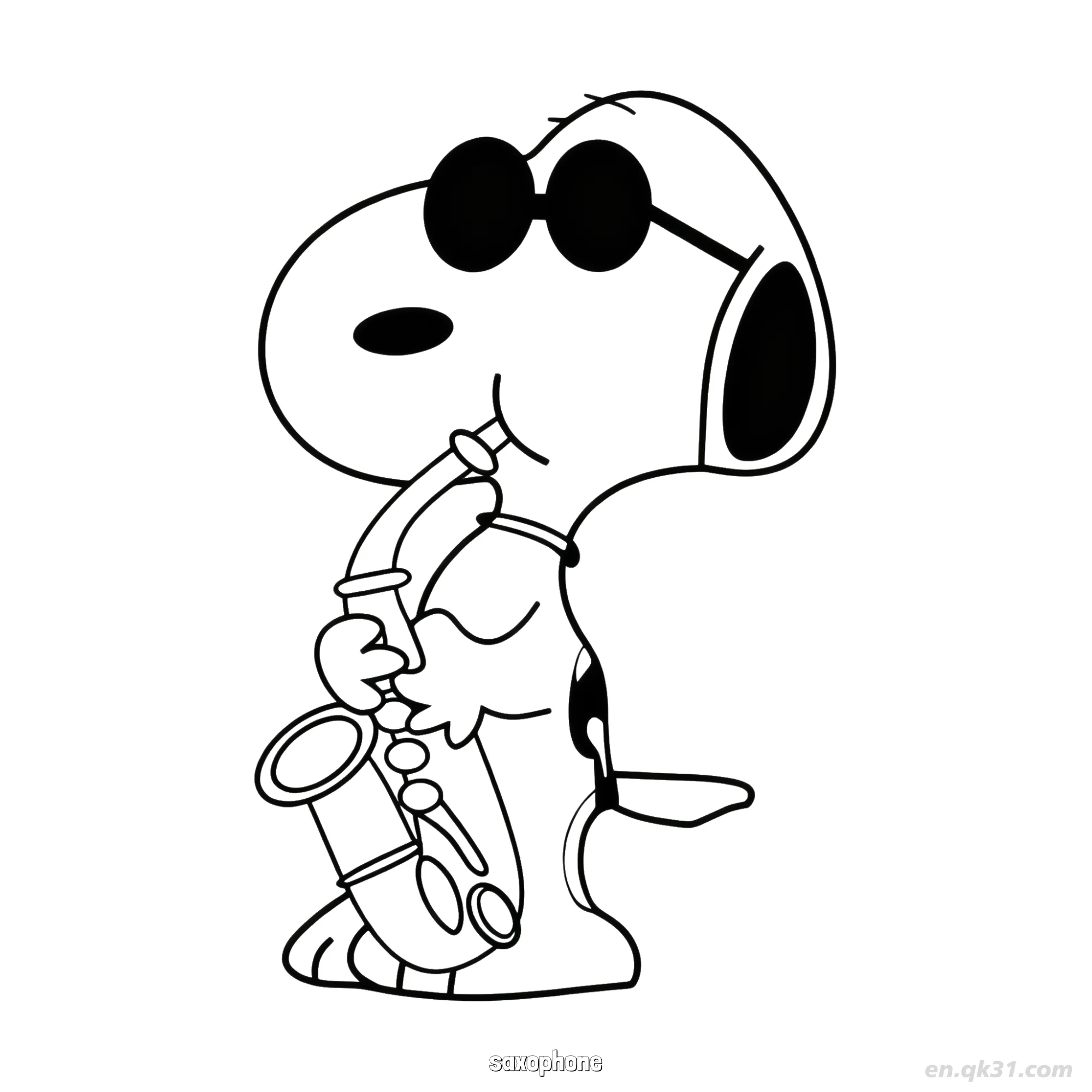 Snoopy Saxophone Sunglasses Coloring Page – Free Printable Coloring Page for Kids and Adults