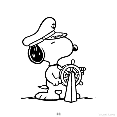 Free printable Snoopy Ship Captain Wheel Coloring Page coloring page