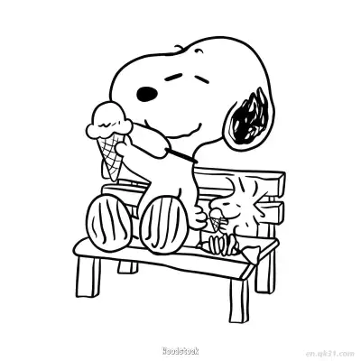 Free printable Snoopy and Woodstock Ice Cream Coloring Page coloring page