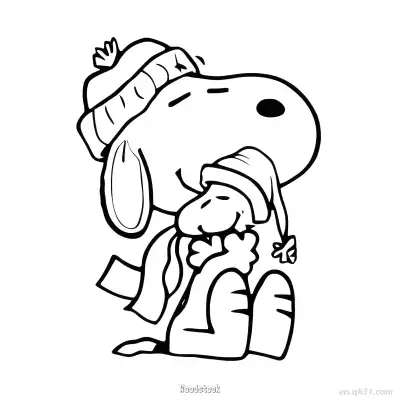 Free printable Snoopy and Woodstock Winter Hug Coloring Page coloring page