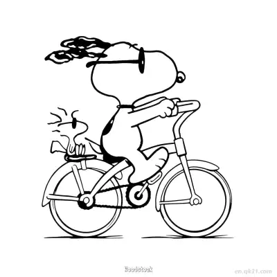 Free printable Snoopy and Woodstock Biking Together Coloring Page coloring page