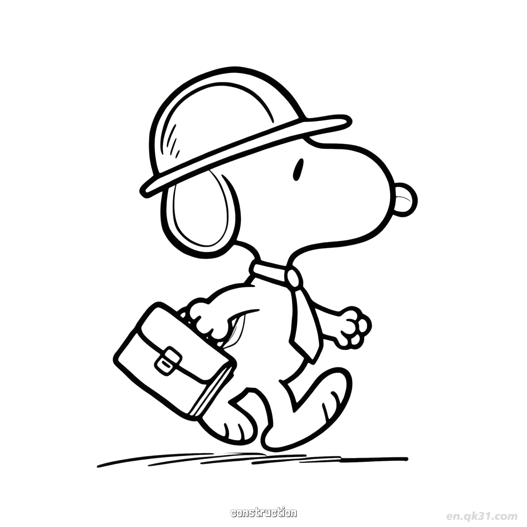 Snoopy Construction Worker with Briefcase Coloring Page – Free Printable Coloring Page for Kids and Adults