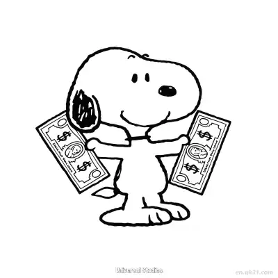 Free printable Snoopy Holding Universal Studios Dollars Coloring Page coloring page