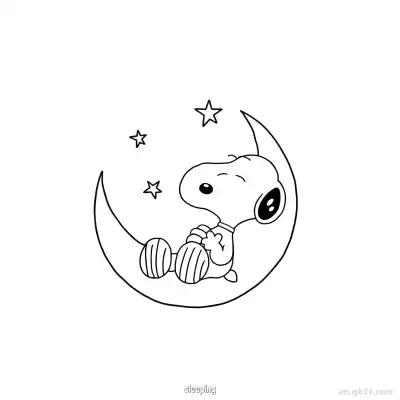 Free printable Snoopy Sleeping on Crescent Moon Coloring Page coloring page