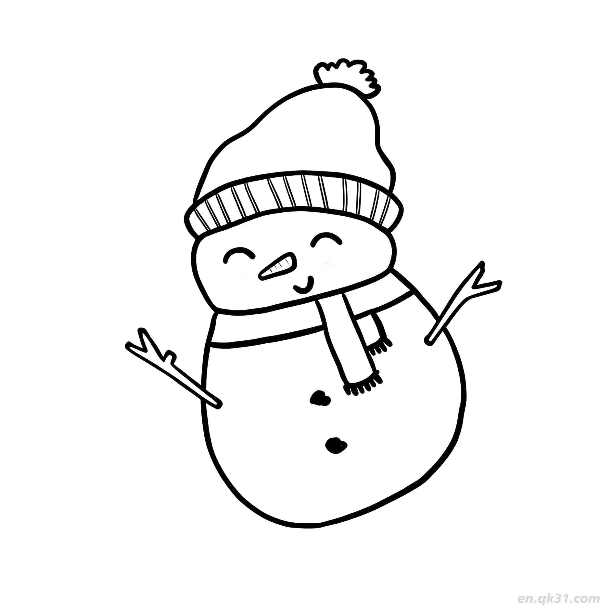 Joyful Snowman with Closed Eyes Coloring Page – Free Printable Coloring Page for Kids and Adults