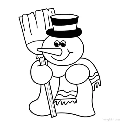Free printable Snowman Holding Broom Coloring Page coloring page