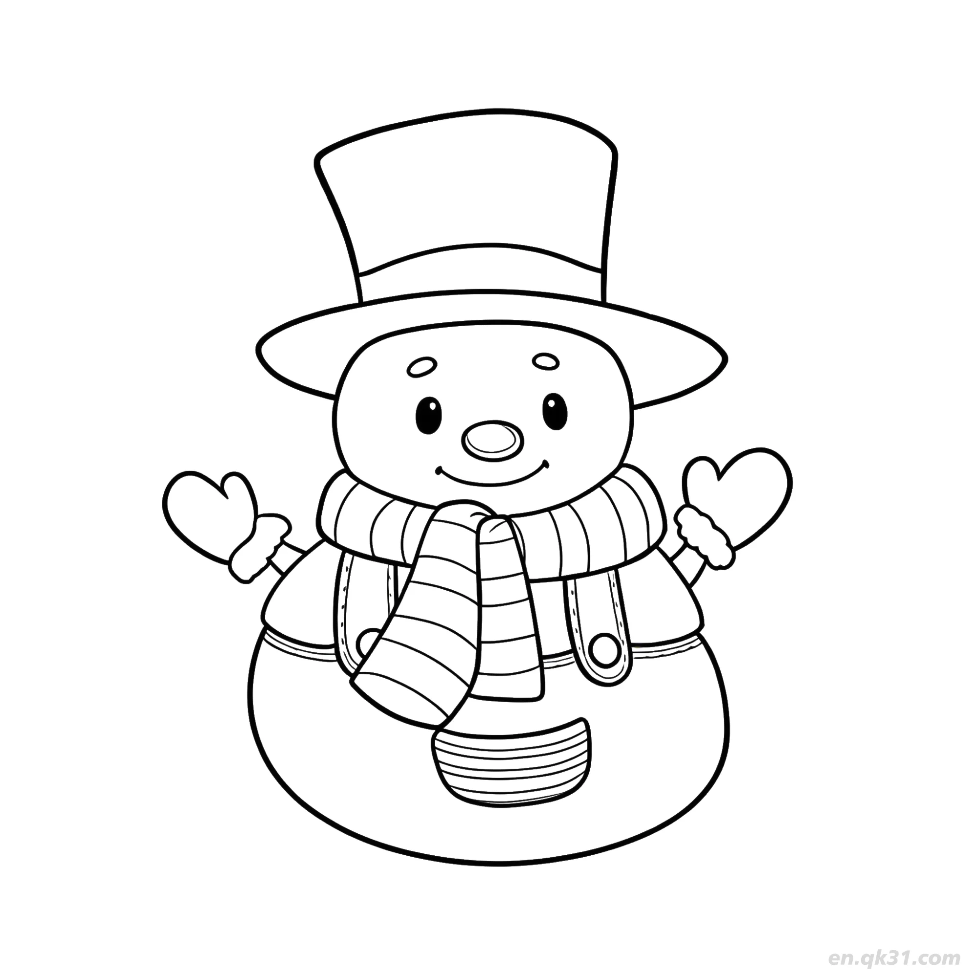 Snowman in Coat and Mittens Coloring Page – Free Printable Coloring Page for Kids and Adults