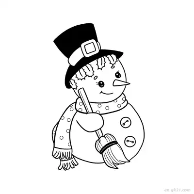 Free printable Snowman with Broom Coloring Page coloring page