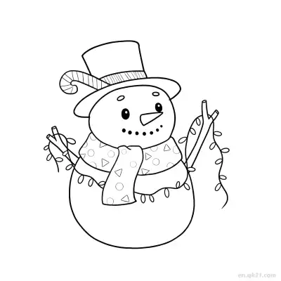 Free printable Snowman with Christmas Lights Coloring Page coloring page