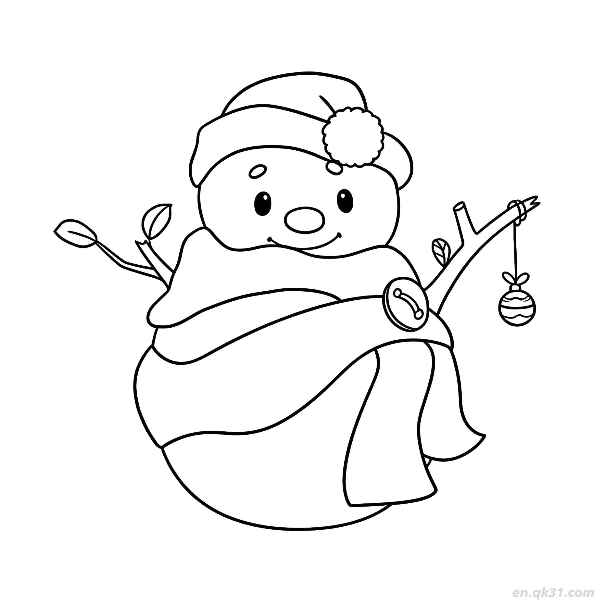 Snowman with Ornament Coloring Page – Free Printable Coloring Page for Kids and Adults