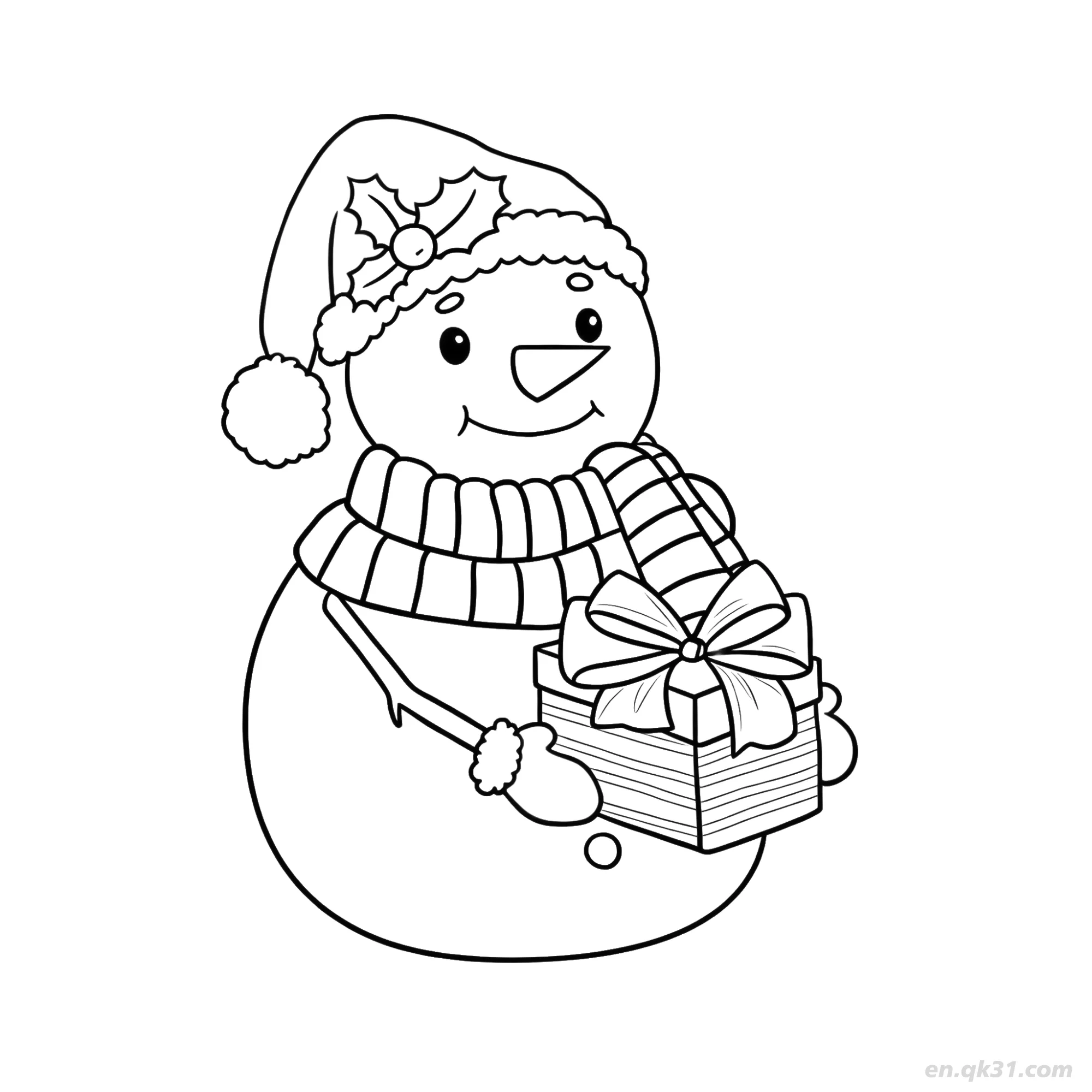Snowman with Present Christmas Coloring Page – Free Printable Coloring Page for Kids and Adults