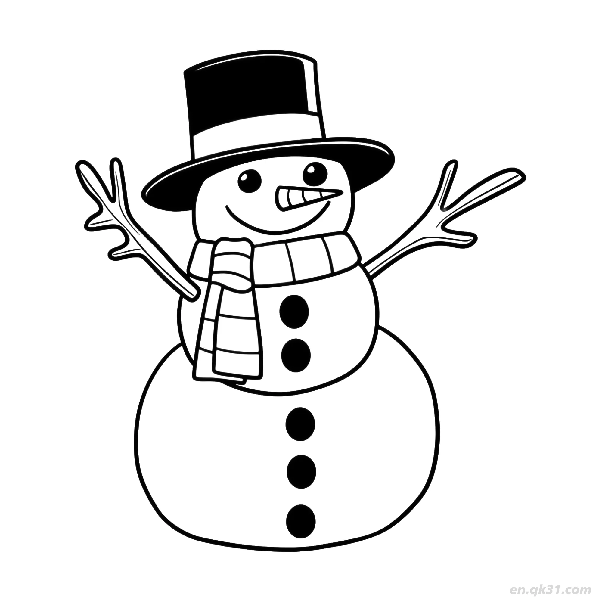 Snowman with Striped Scarf and Top Hat Coloring Page – Free Printable Coloring Page for Kids and Adults