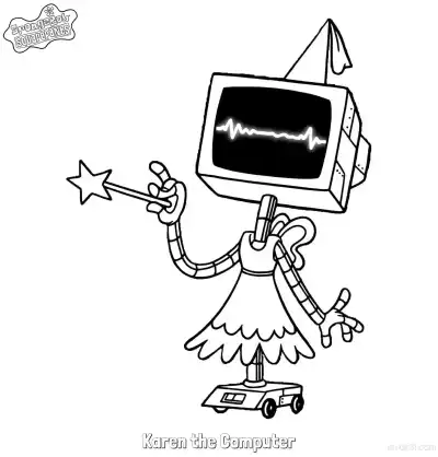 Free printable Karen the Computer with Magic Wand SpongeBob Coloring Page coloring page