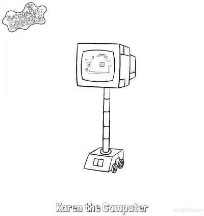 Free printable Karen the Computer with Pixel Smile SpongeBob Coloring Page coloring page