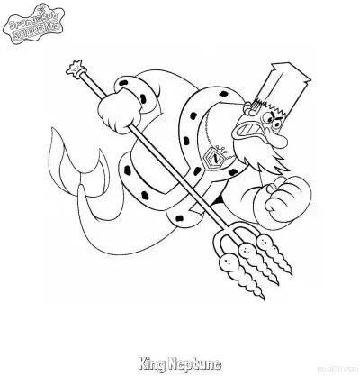 Free printable Angry King Neptune with Trident SpongeBob Coloring Page coloring page