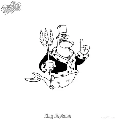 Free printable King Neptune Pointing with Trident SpongeBob Coloring Page coloring page