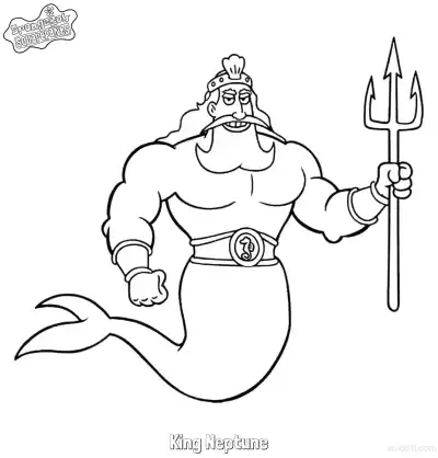 Free printable Confident King Neptune with Trident SpongeBob Coloring Page coloring page