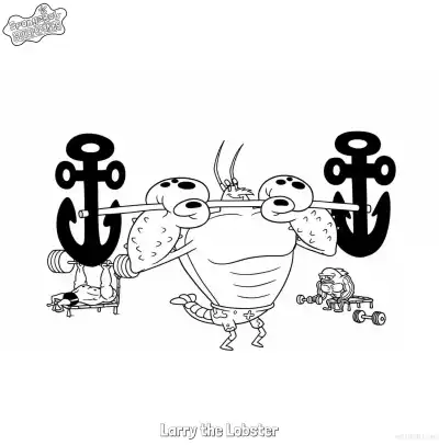 Free printable Larry the Lobster Lifting Anchor Barbell SpongeBob Coloring Page coloring page