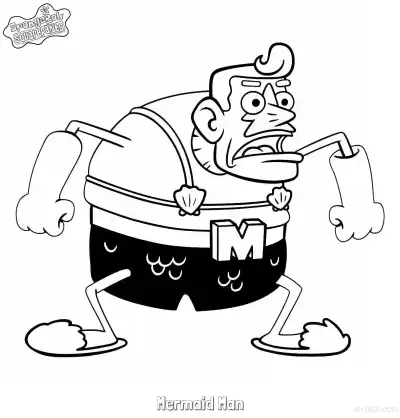 Free printable Surprised Mermaid Man with Clenched Fists SpongeBob Coloring Page coloring page