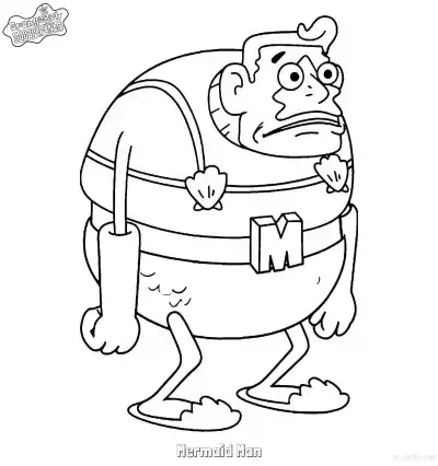 Free printable Confused Standing Mermaid Man SpongeBob Coloring Page coloring page