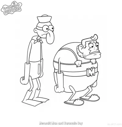 Free printable Mermaid Man and Barnacle Boy SpongeBob Coloring Page coloring page
