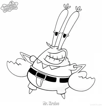 Free printable Mr. Krabs with a Big Grin SpongeBob Coloring Page coloring page