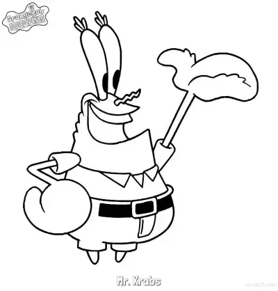 Free printable Mr. Krabs Holding a Spatula SpongeBob Coloring Page coloring page