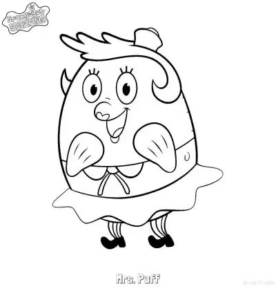 Free printable Gentle Smiling Mrs. Puff Standing SpongeBob Coloring Page coloring page