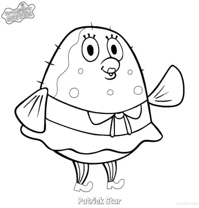 Free printable Mrs. Puff Wearing Dress SpongeBob Coloring Page coloring page