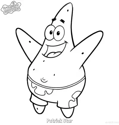 Free printable Joyful Patrick Star with Open Arms SpongeBob Coloring Page coloring page