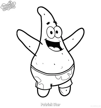 Free printable Excited Cheering Patrick Star with Raised Hands SpongeBob Coloring Page coloring page