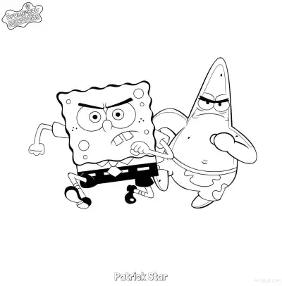 Free printable Patrick Star Running with SpongeBob SpongeBob Coloring Page coloring page
