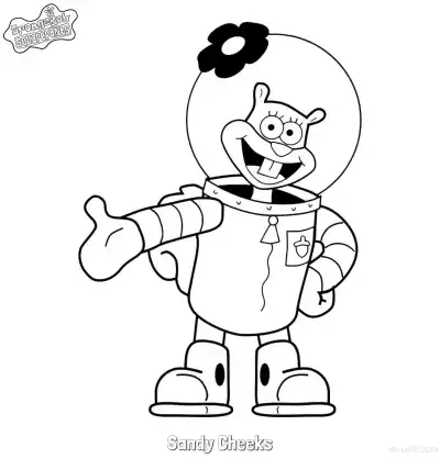 Free printable Sandy Cheeks in Spacesuit Waving SpongeBob Coloring Page coloring page