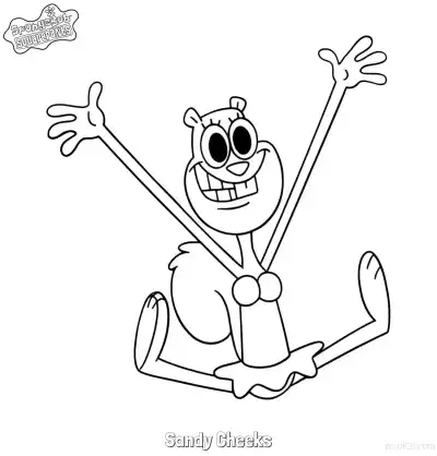 Free printable Excited Sandy Cheeks with Arms Raised SpongeBob Coloring Page coloring page