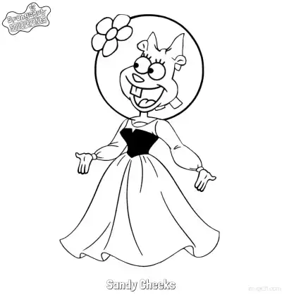 Free printable Sandy Cheeks in Princess Gown SpongeBob Coloring Page coloring page