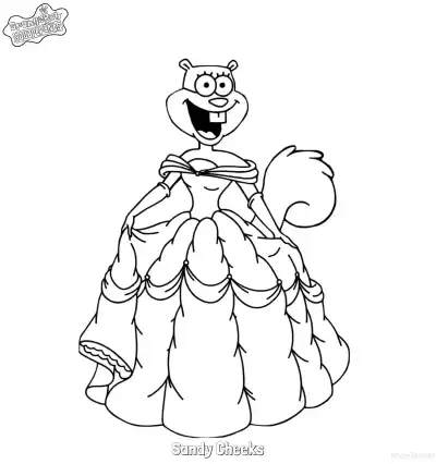 Free printable Sandy Cheeks in Ball Gown SpongeBob Coloring Page coloring page
