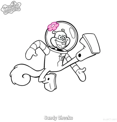 Free printable Fighting Stance Sandy Cheeks SpongeBob Coloring Page coloring page