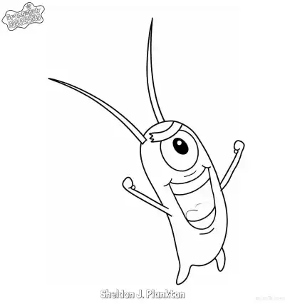 Free printable Smiling Plankton with Fists Raised SpongeBob Coloring Page coloring page