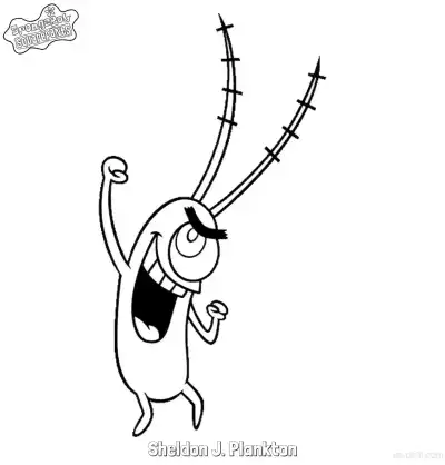 Free printable Cheering Sheldon J. Plankton with Fists Raised SpongeBob Coloring Page coloring page